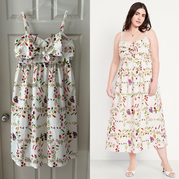 Old Navy Patterned Fit & Flare Tie-Front Midi Dress - Picture 1 of 11